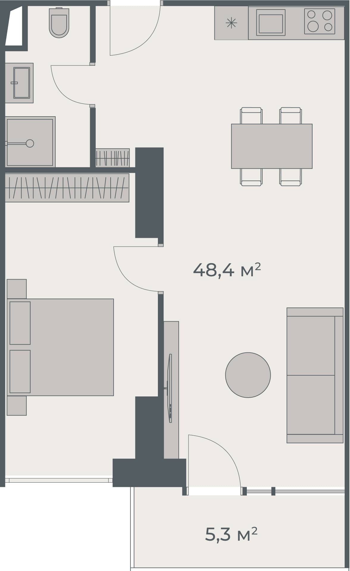 1-bedroom apartment, 53.7 m², 28 floor in "One"