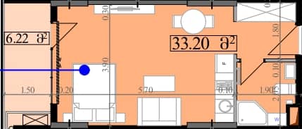 studio, 39.42 m², 8 floor, Park Tower in Batumi