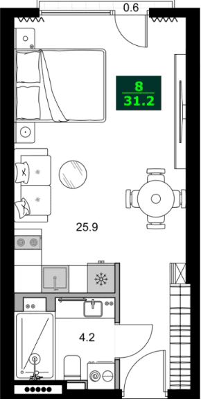 1-bedroom apartment, 31.2 m², 8 floor, SUMMER 365 in Batumi