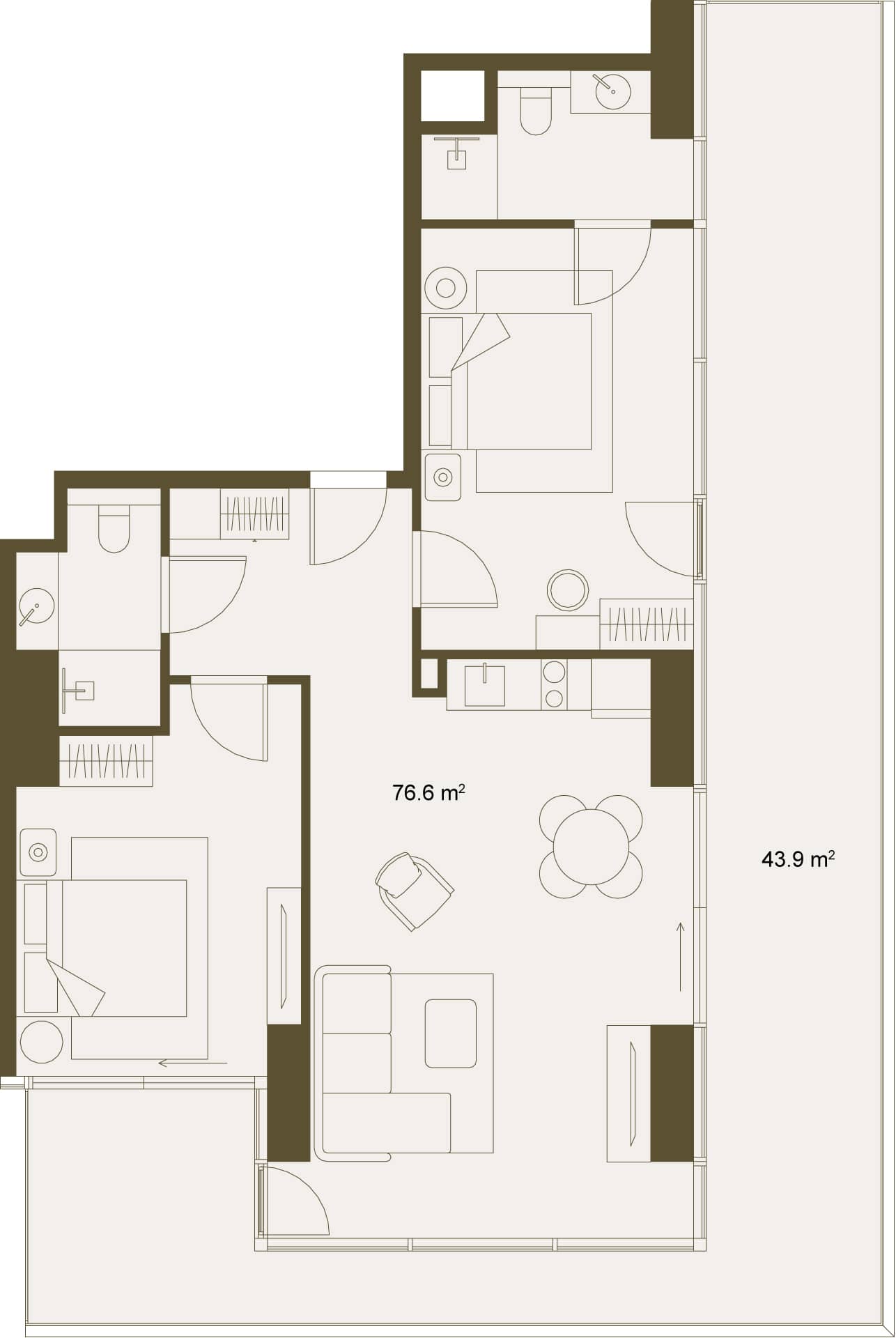 2-ოთახიანი ბინა, 122.1 მ², სართული 2 -ში "NEXT GARDENS"