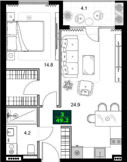 2-bedroom apartment, 49.2 m², 6 floor in "SUMMER 365"