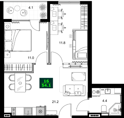 3-bedroom apartment, 54.1 m², 5 floor in "SUMMER 365"