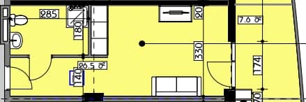 studio, 34.1 m², 6 floor in "Swiss village"