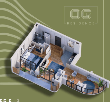 1-bedroom apartment, 55.5 m², 10 floor, OG Residence in Batumi