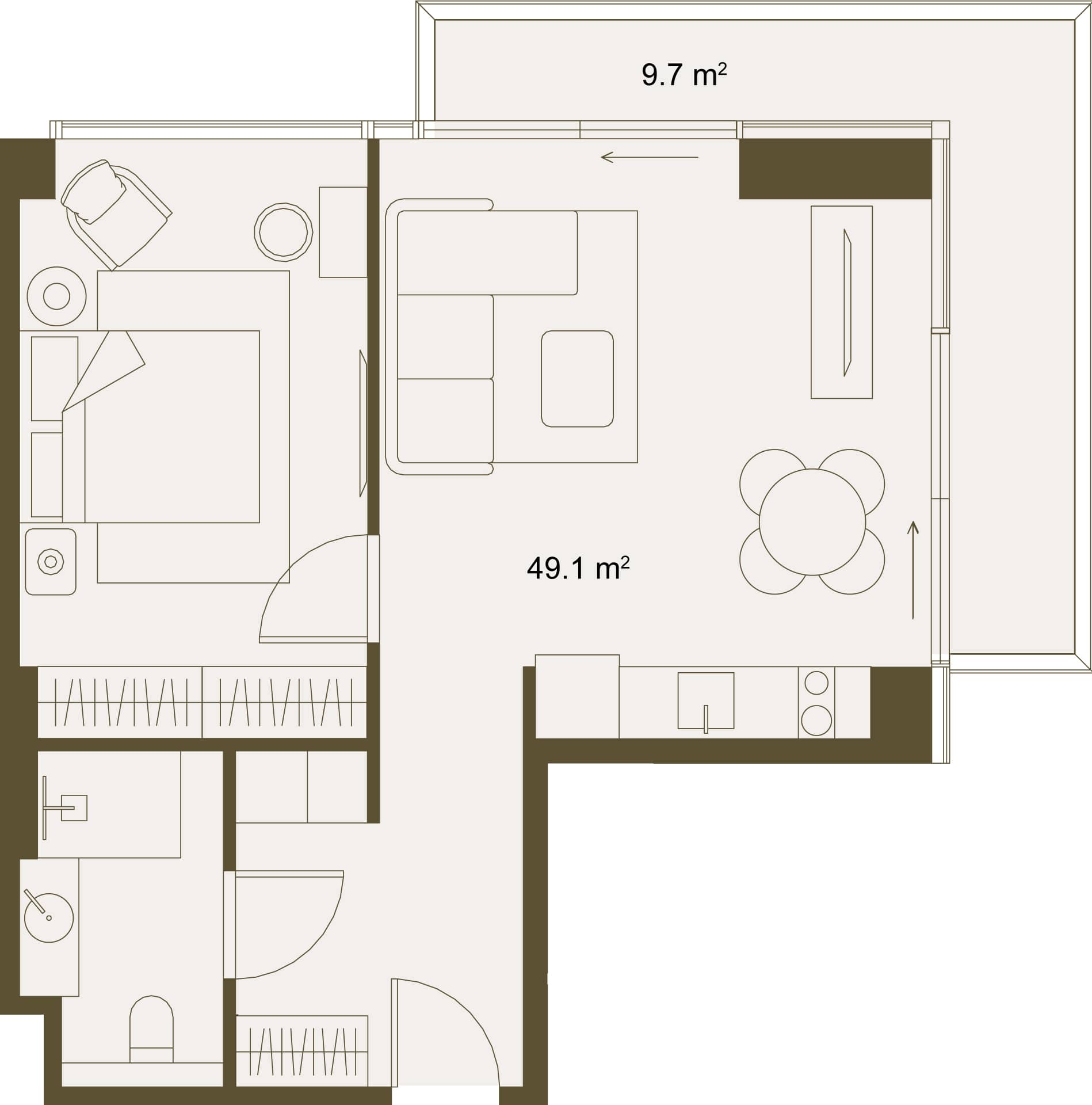 1-ოთახიანი ბინა, 58.7 მ², სართული 8 -ში "NEXT GARDENS"