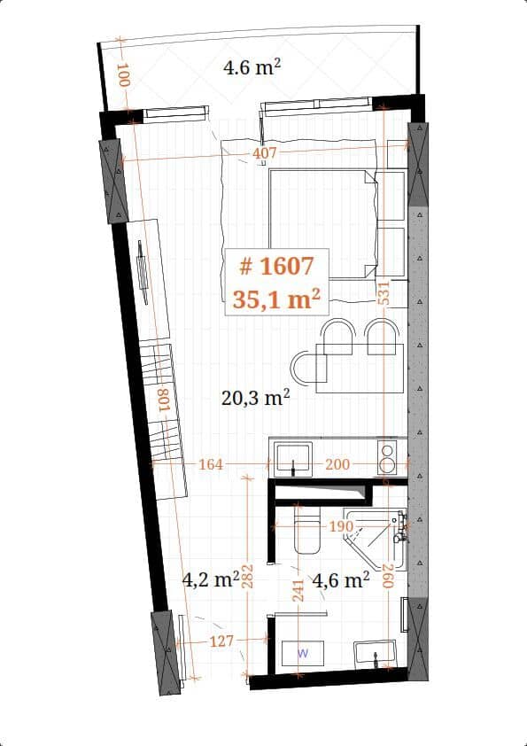 studio, 35.1 m², 13 floor, White Sails in Batumi