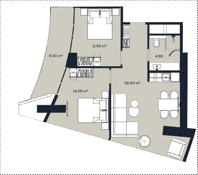 2-bedroom apartment, 71.7 m², 51 floor, Alliance Centropolis in Batumi