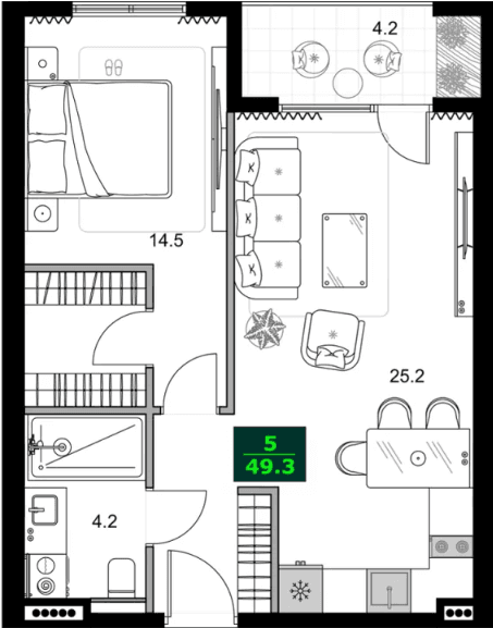 2-bedroom apartment, 49.3 m², 9 floor in "SUMMER 365"