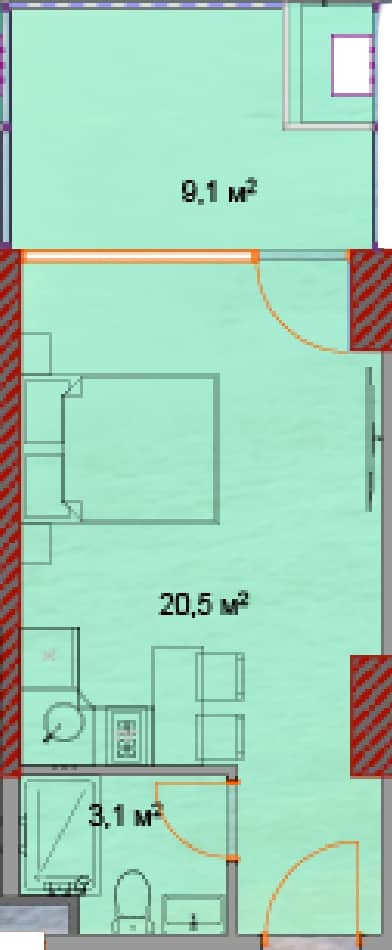 studio, 33.4 m², 8 floor in "Horizon Grand Residence"