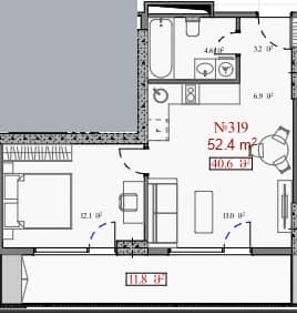 1-bedroom apartment, 52.4 m², 9 floor in "Serenade"