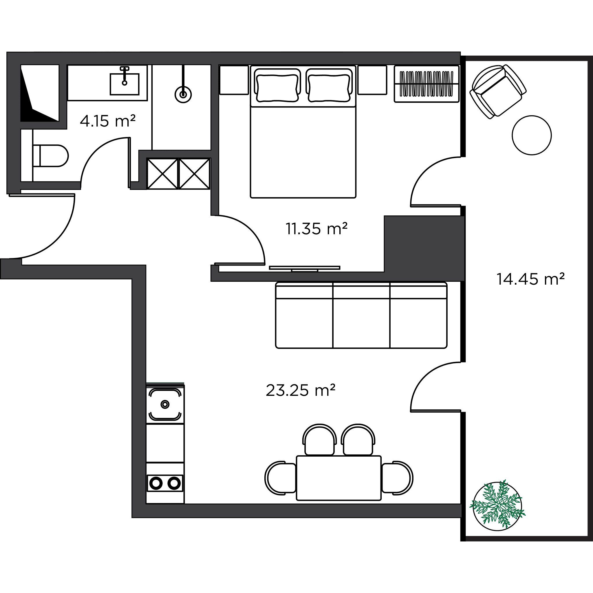 1-bedroom apartment, 53.1 m², Floor 29 in "Ambassadori Island"