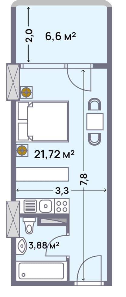 apartment, 32.2 m², 16 floor in "Wyndham Grand Aqua"