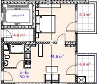 1-комнатная квартира, 57.1 м², 8 этаж в ЖК "Aquapark Residence"