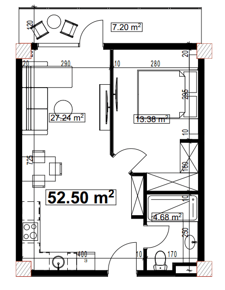 1-комнатная квартира, 52 м², 6 этаж в ЖК "Compact House"