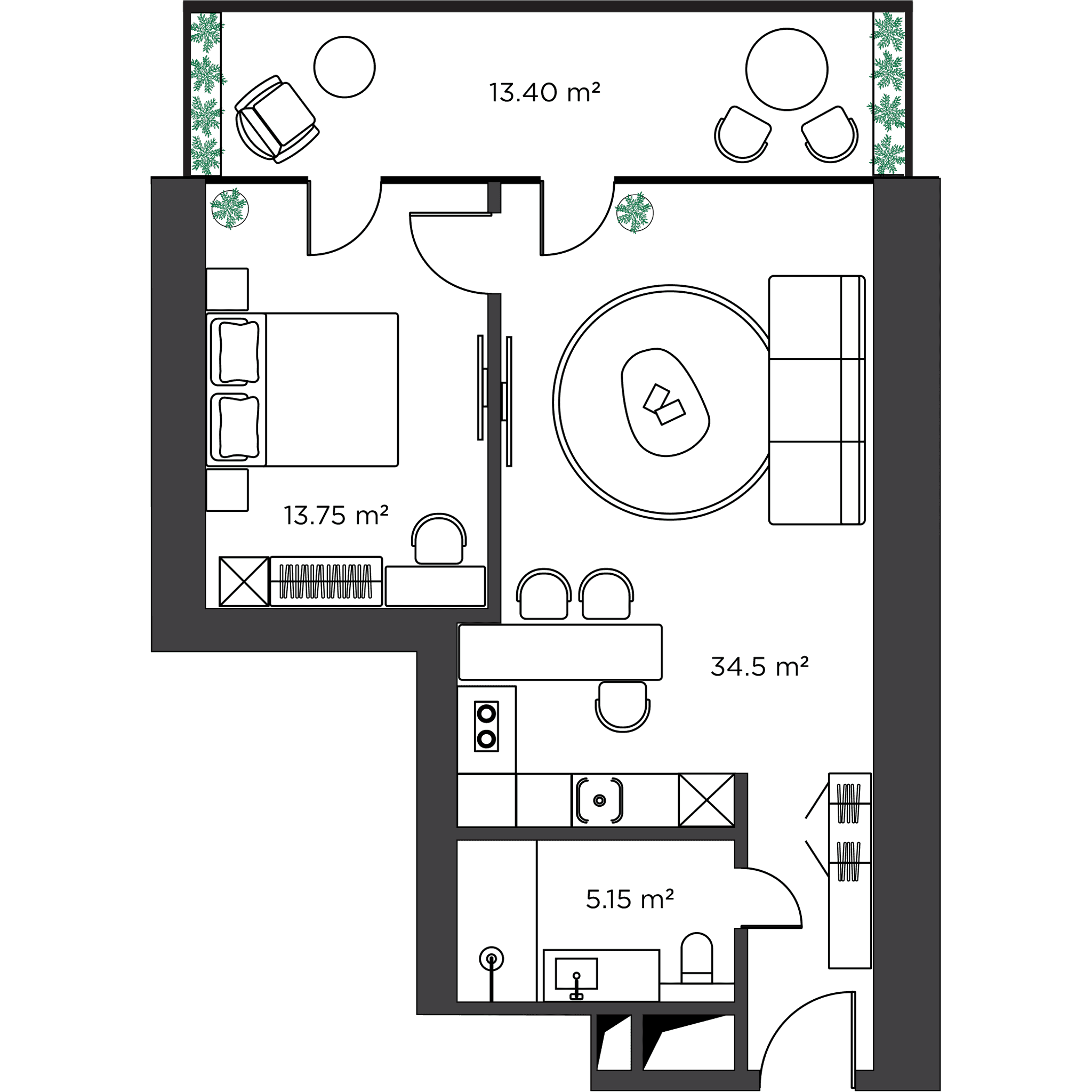 1-bedroom apartment, 68 m², Floor 30 in "Ambassadori Island"