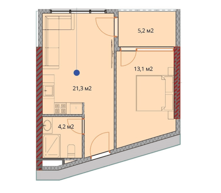 1-комнатная квартира, 45.6 м², 2 этаж в ЖК "OKTO Art House"