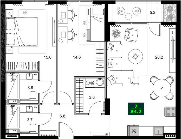 3-bedroom apartment, 84.2 m², 4 floor in "SUMMER 365"