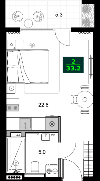1-bedroom apartment, 33.2 m², 6 floor, SUMMER 365 in Batumi