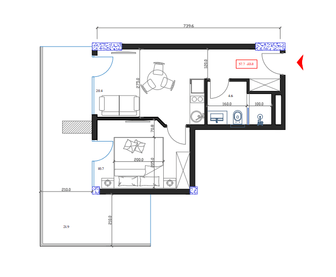 1-bedroom apartment, 57.7 m², 17 floor in "Marina Club"