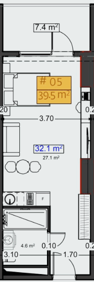 studio, 39.5 m², 3 floor in "Stay & Rent"