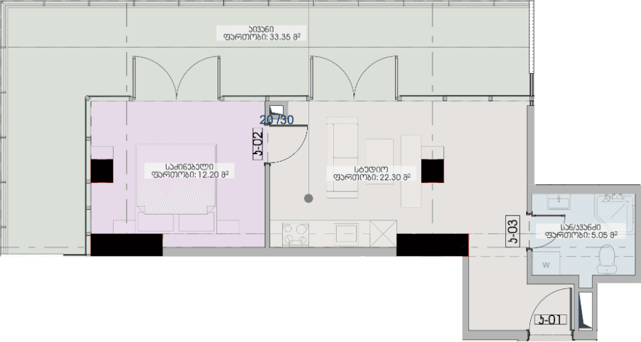 1-bedroom apartment, 72.9 m², 7 floor in "Geuz Towers"