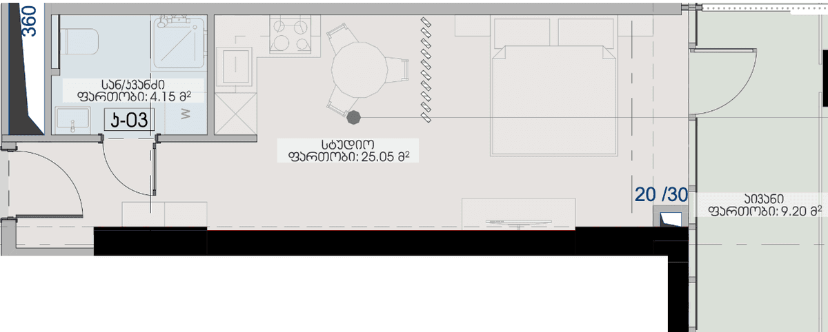 studio, 38.4 m², 23 floor, Geuz Towers in Batumi