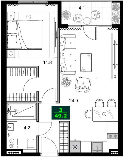 2-bedroom apartment, 49.2 m², 5 floor, SUMMER 365 in Batumi