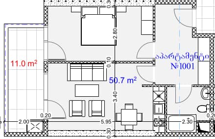 1-комнатная квартира, 61.7 м², 10 этаж в ЖК "Aquapark Residence"