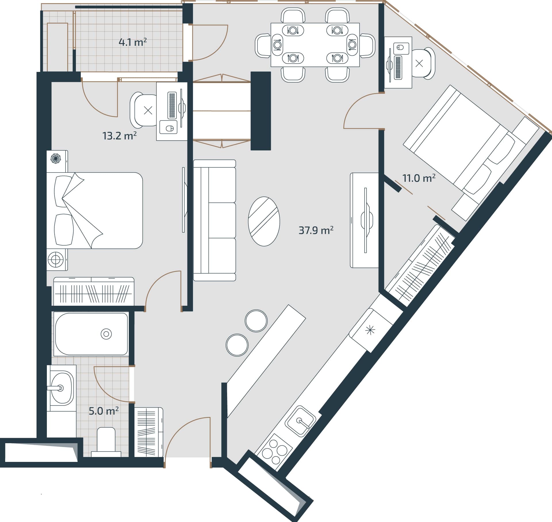 2-ოთახიანი ბინა, 71.2 მ², 22 სართული, Artex Parkline ბათუმში