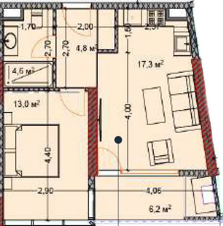 1-bedroom apartment, 46.1 m², 16 floor, OKTO Art House in Batumi