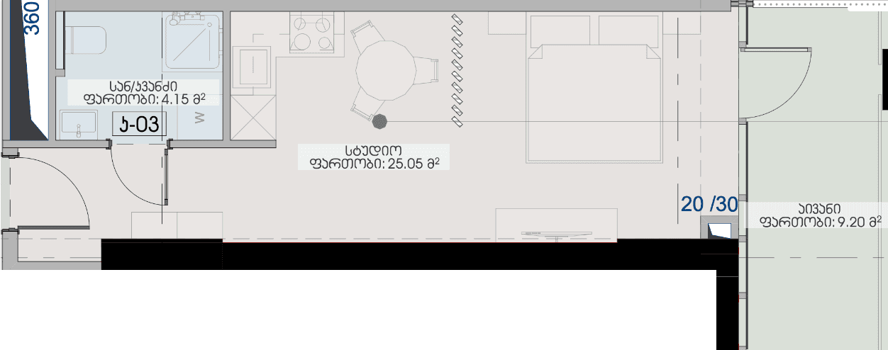 studio, 38.4 m², 38 floor in "Geuz Towers"