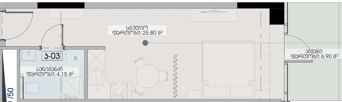 studio, 36.85 m², 22 floor, Geuz Towers in Batumi