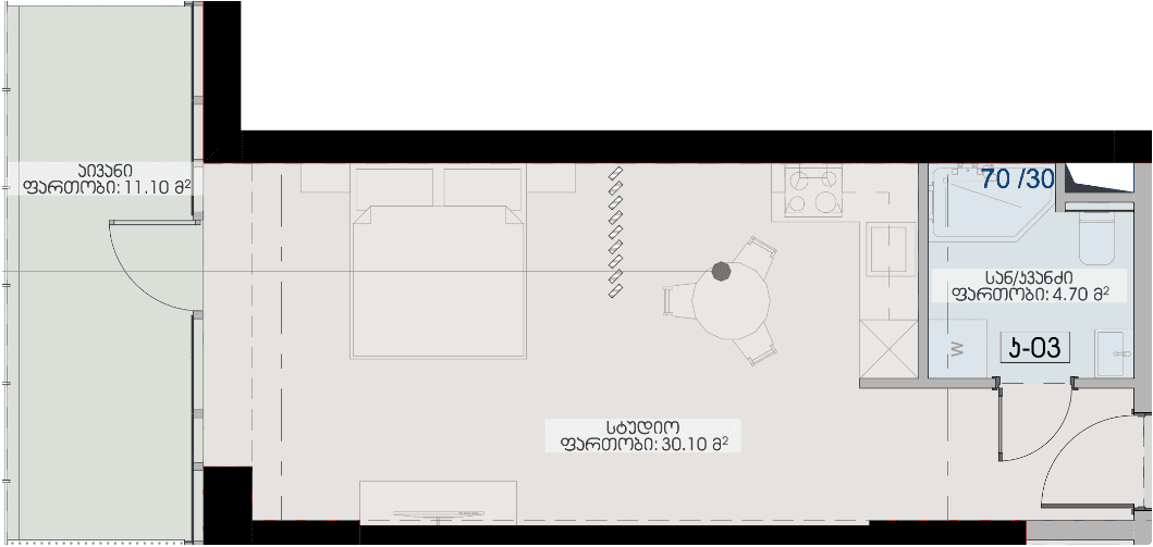 studio, 45.9 m², 31 floor, Geuz Towers in Batumi