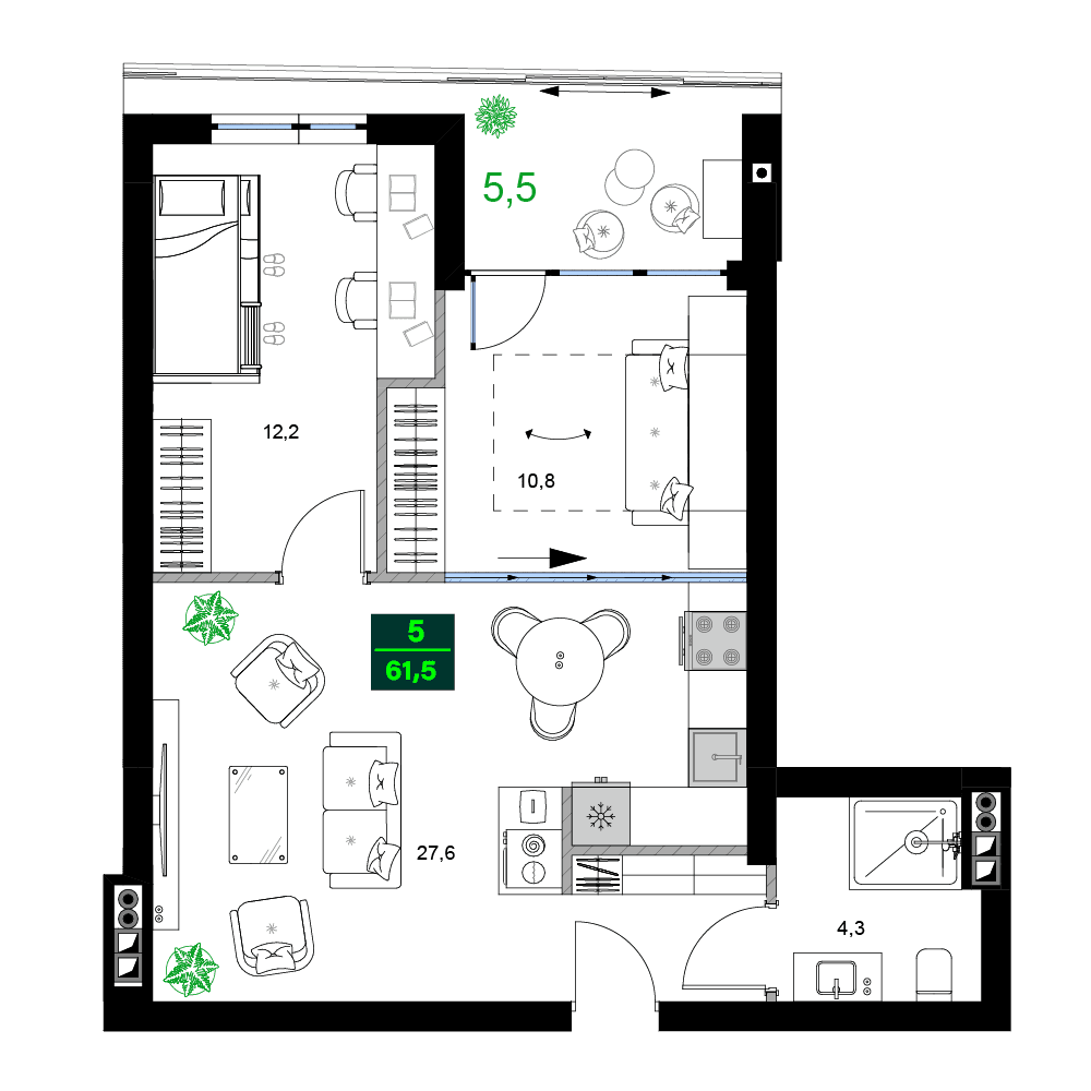 3-комнатная квартира, 61.5 м², 5 этаж в ЖК "SUMMER 365"