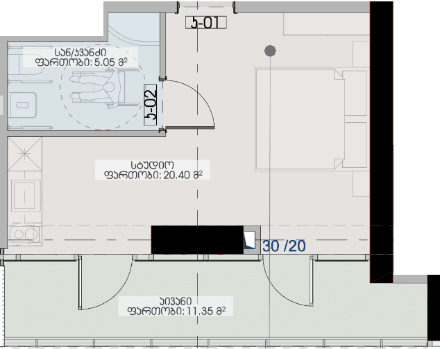 studio, 36.8 m², 19 floor in "Geuz Towers"