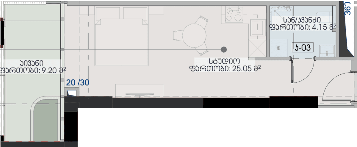 studio, 38.4 m², 40 floor, Geuz Towers in Batumi