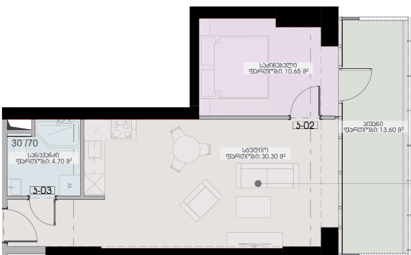 1-bedroom apartment, 59.25 m², 23 floor, Geuz Towers in Batumi