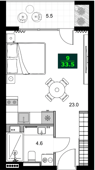 1-bedroom apartment, 33.5 m², 6 floor in "SUMMER 365"