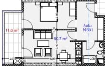 1-комнатная квартира, 61.7 м², 3 этаж в ЖК "Aquapark Residence"