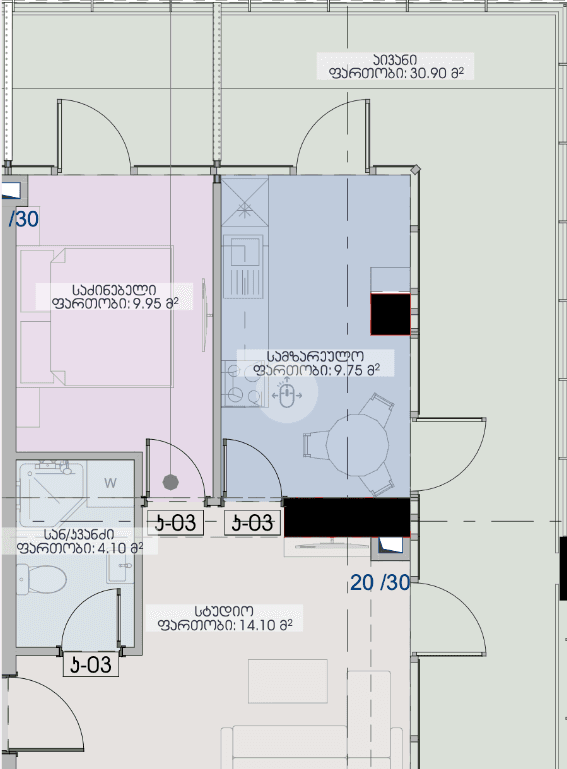 1-bedroom apartment, 68.8 m², 6 floor in "Geuz Towers"