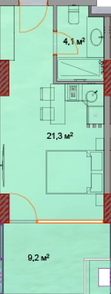 studio, 35.4 m², 22 floor in "Horizon Grand Residence"