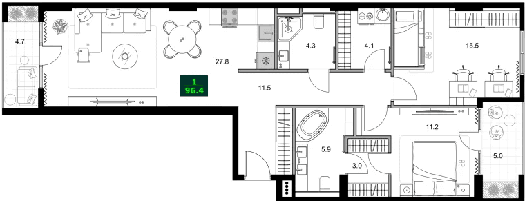 3-bedroom apartment, 96.4 m², 8 floor in "SUMMER 365"