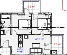 2-bedroom apartment, 59.4 m², 4 floor in "Aquapark Residence"