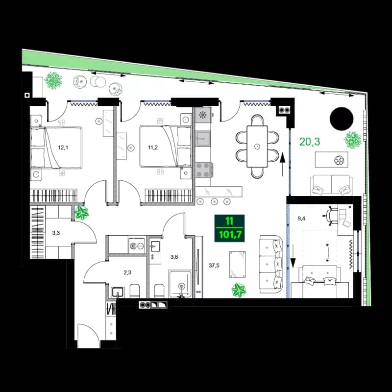 4-bedroom apartment, 101.7 m², 7 floor in "SUMMER 365"