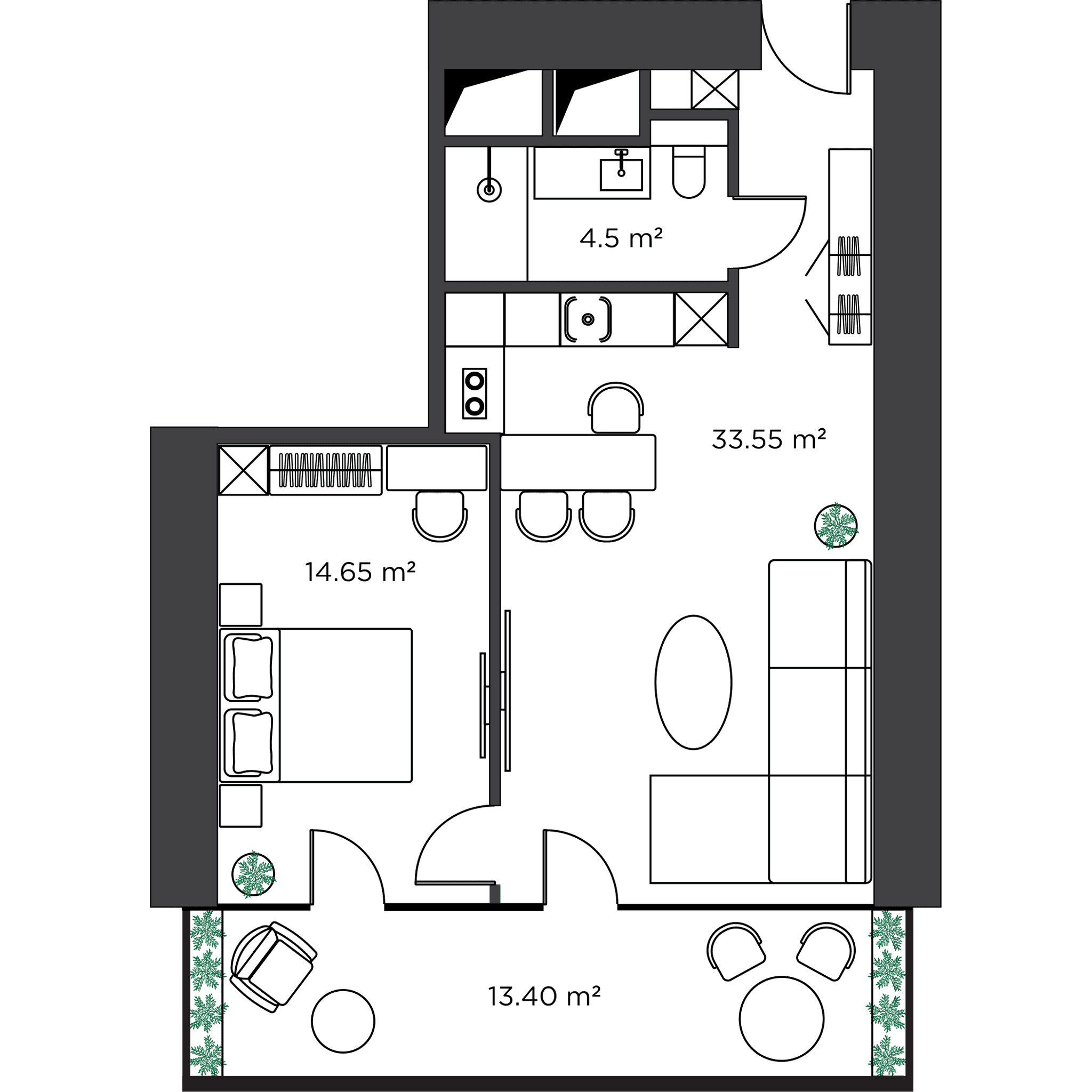 1-комнатная квартира, 66.1 м², этаж 27 в ЖК "Ambassadori Island"