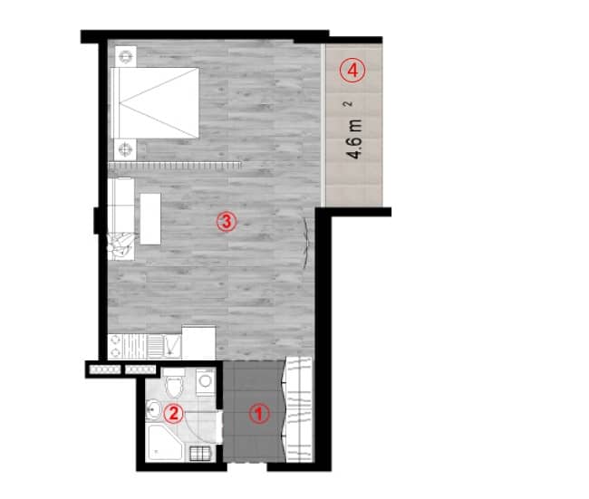 studio, 47.8 m², 5 floor in "Green Cape"