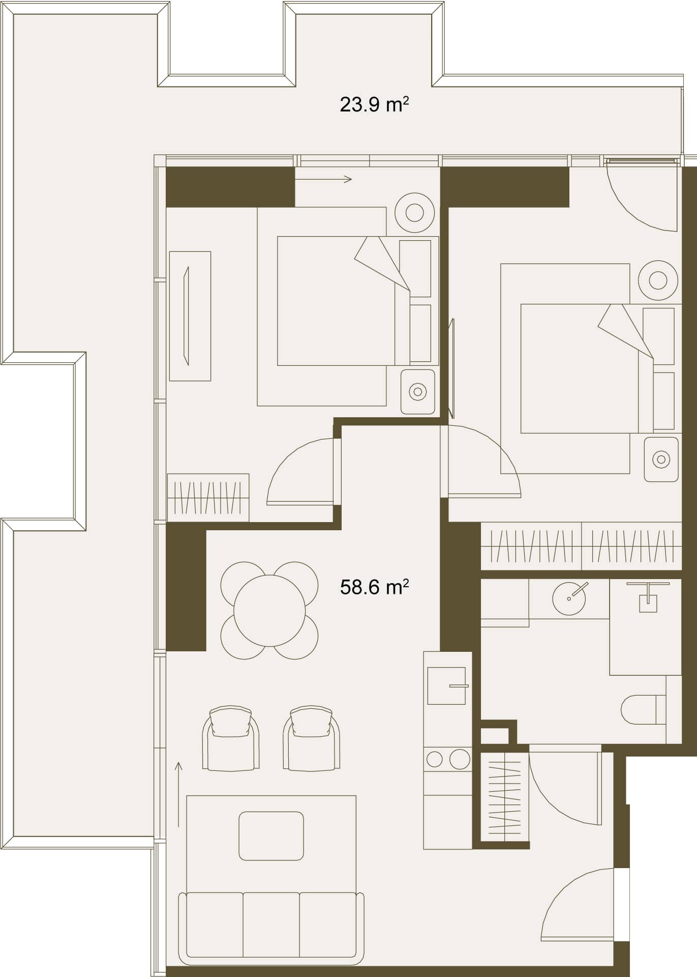 2-bedroom apartment, 83.1 m², Floor 9 in "NEXT GARDENS"