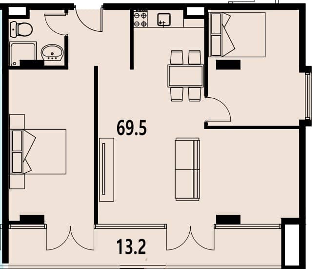 3-bedroom apartment, 82.7 m², 2 floor, Kobuleti Residence in Batumi