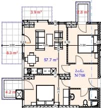 2-bedroom apartment, 76.9 m², 7 floor in "Aquapark Residence"