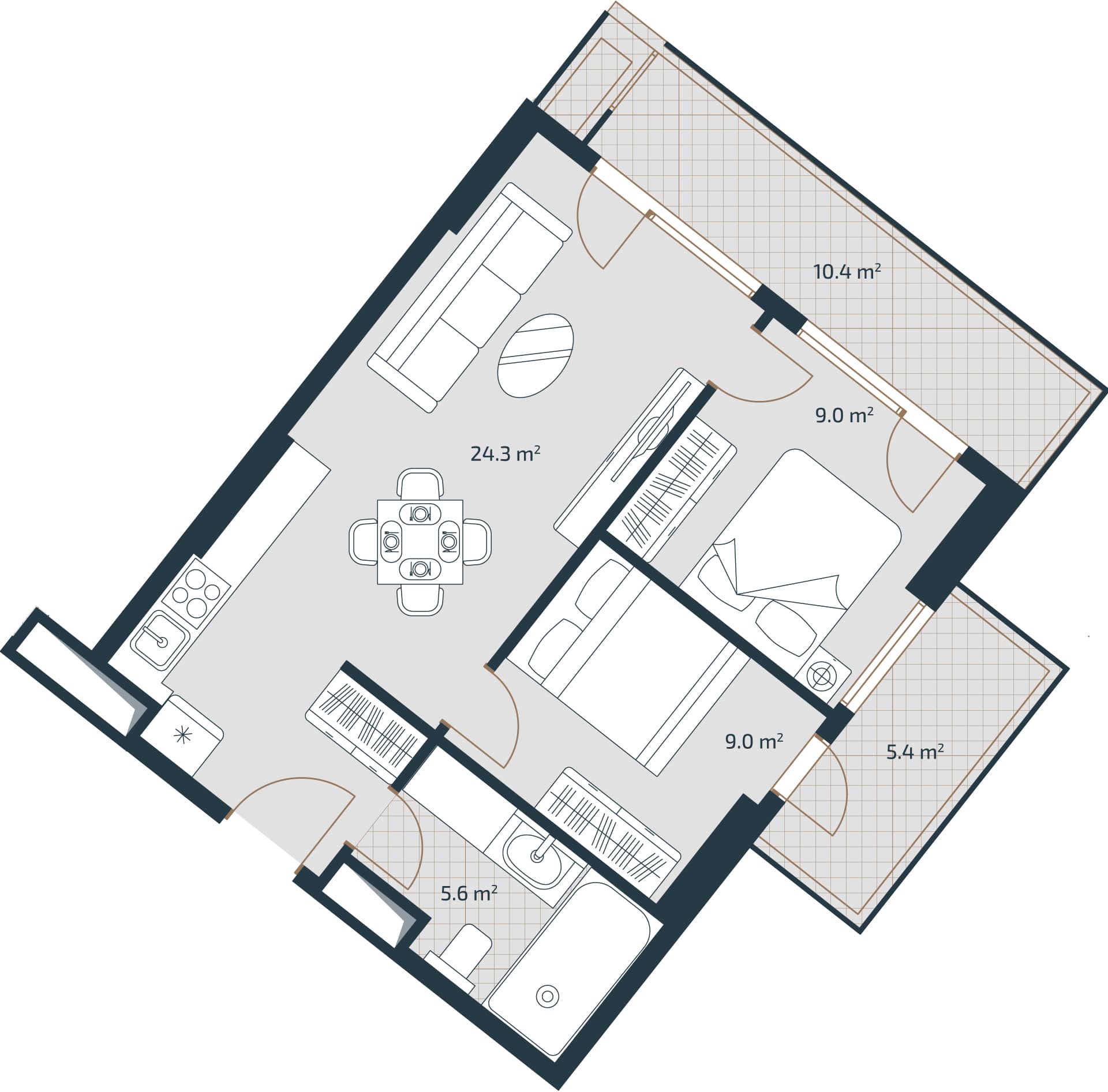 2-bedroom apartment, 63.7 m², 23 floor, Artex Parkline in Batumi